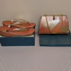 オレンジとゴールドの草履、バッグセット