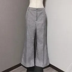 ローリーズファーム チェック フレア パンツ ダークブラウン ホワイト L