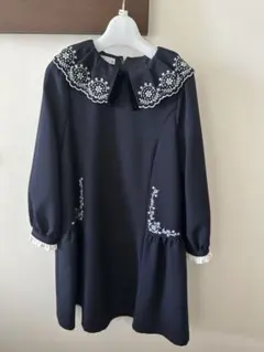 130cm こどもbeams ネイビー刺繍付きドレス