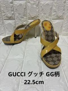 GUCCI グッチ GG柄 キャンバス×パテント サンダル ミュール イエローのサムネイル