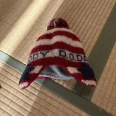 赤と白のストライプ ニット帽 49cm