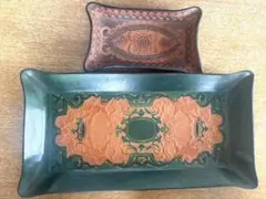 ヴィンテージ　本革レザートレイ 2点セット インテリア 小物置きのサムネイル