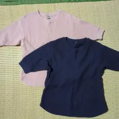 ユニクロ　ワッフル　5分袖　トップス　ロンT　ピンク　ネイビー　セット 120