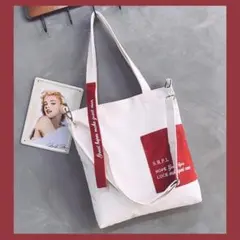 トートバッグ♡レディース ショルダーバック 縦長 a4 キャンバス無地 赤 通学