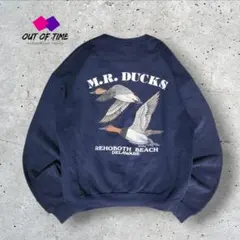 90s USA製 Lee MR.DUCKS 両面プリントスウエットL短丈ネイビーのサムネイル