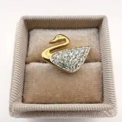 スワロフスキー　ピンブローチ　スワン　パヴェ　クリアクリスタル　ゴールドトーン