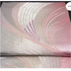 六通柄袋帯　唐織　変わり縞　銀糸　正絹