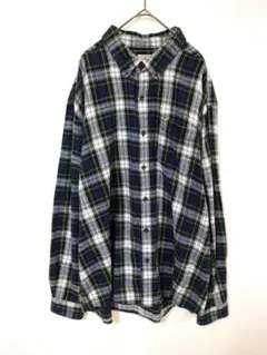 エルエルビーン　ネルシャツ　メンズXL　ネイビー　緑　白　黄　チェック柄　綿