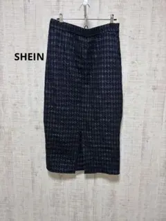 SHEIN 千鳥格子柄 タイトスカート ネイビー Lサイズのサムネイル