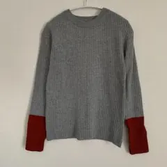 MUMU & Co. バイカラー リブニット 長袖 グレー×レッド