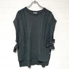 サマンサモスモス ニットベスト サイドリボン モスグリーン F ふんわり 秋冬
