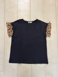 PAIR MANON 異素材MIXフリルトップス150 ブラック×ベージュ