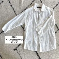 AZUL アズール メンズ ホワイトリネン 七分袖シャツ Sサイズ