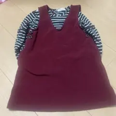バーガンディ Vネック ワンピース