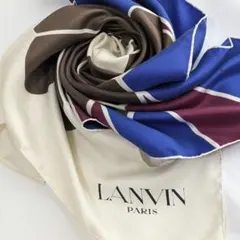 LANVIN スカーフ 花柄 青茶　シルク