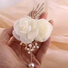 結婚式 パーティ 華やか コサージュ 白バラ 薔薇 ローズ ホワイト パール