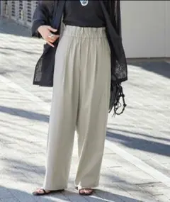 【新品】ウォッシャブルコットンリネンVISストレートパンツ 36 グレー