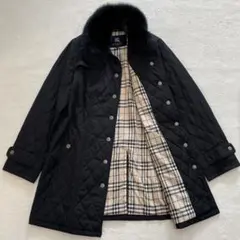 美品✨バーバリーロンドン キルティングコート ロング ノバチェック ブラック BURBERRY LONDONキルティングコート38 BURBERRY LONDON