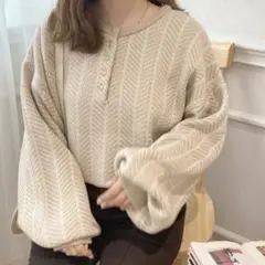 【未使用】ニット　ヘリンボーン柄