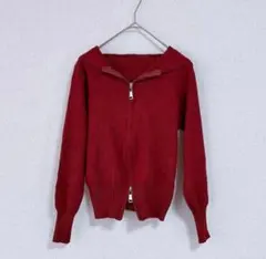 【美品】フード付き◆ジップアップニットカーディガン◆ボールドー系◆Sサイズ