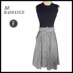 BE RADIANCE ノースリーブ ワンピース ネイビー ストライプ 夏 Fのサムネイル