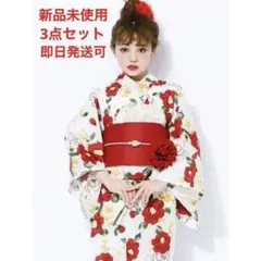 【新品未使用】GRL 椿柄 浴衣 作り帯 下駄 3点セット！