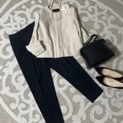 美品☆GreenLabelRelaxingノーカラーツイードジャケットパンツ