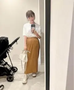 【美品】あいのり桃　mir...プリーツロングスカート M ベージュ