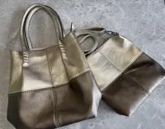 【未使用・タグ無し】メタリックゴールド トートバッグ 2点セット