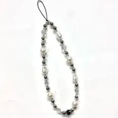 ビーズストラップ シルバー パール クリスタルStringting