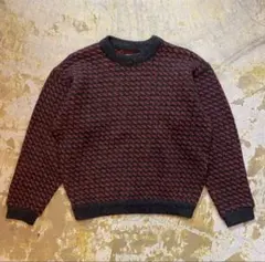 L.L.Bean 70s〜80sバーズアイニット M ネイビー/レッド　短丈