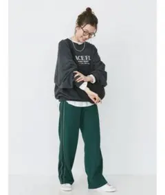新品/Ungrid/バイカラートラックパンツ/GRN