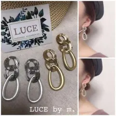 155ドロップ フープ マット ゴールド シルバー 2連チェーン リング ピアス