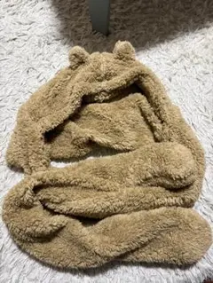 耳付き熊マフラー ベージュ