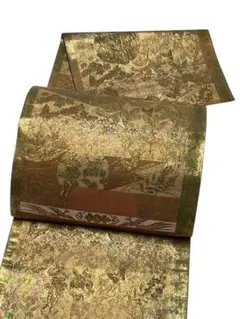 A17 袋帯　美品　草木染　四季草花　蝶　鳳凰　正絹