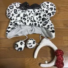 ヒョウ柄ミニーマウス 帽子 キティ カチューシャ