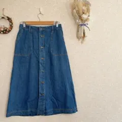 デニムスカート ブルー ボタンフロント Aラインスカート ジーンズスカート