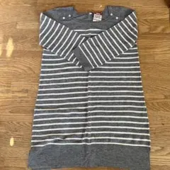 無印　新品　グレーボーダー長袖7部丈チュニック