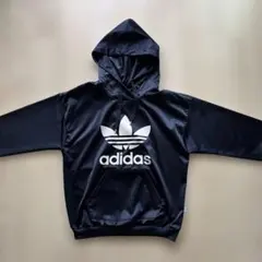 adidas 黒 パーカー フーディー Mサイズ 光沢サテン