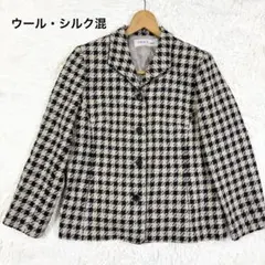 VINTAGE 千鳥格子 テーラードジャケット シルク混 レトロ 総柄 ウール