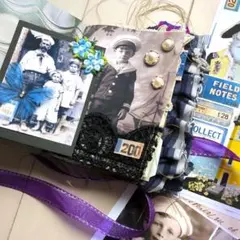 105ジャーナルB 海フォト人物 紙表紙 雑記帳 コラージュ ジャンク
