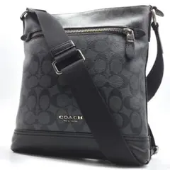 コーチ ショルダーバッグ シグネチャー レザー ロゴ金具 ブラック×グレー