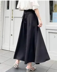ブラック フレアスカート ウエストリボン F