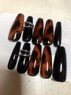 べっ甲　ブラック　リング ネイルチップ