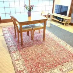 【トルコ製】ヴィンテージラグ／赤×アイボリー（162cm×280cm）