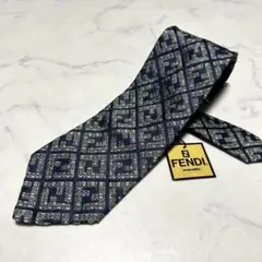 未使用級美品　人気デザイン　フェンディFENDI ネクタイ　ズッカ柄　ネイビー紺