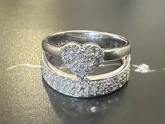 K18WG ダイヤモンド0.40ct ハートモチーフパヴェリング 8号 3.7g 