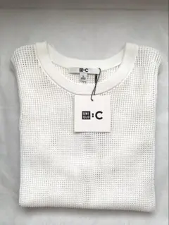 今季新品！Ｌ★ユニクロCメッシュクルーネックセーターノースリーブ★白★即日発送