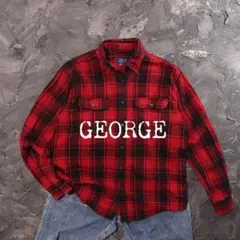 GEORGE ネルシャツ チェック　ブラック　レッド　コットン