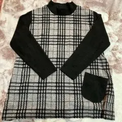 チェック柄ニット長袖トップス